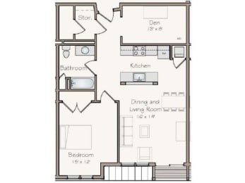 Taymil Enterprise 1 Bedroom 1 Bathroom Floor Plan